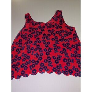 Jesse & J Women's Floral Tank Top Size XL Red Blue Scalloped Hem Cropped Shirt